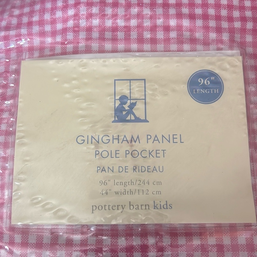 Pottery Barn kids 96” length 45” width drape pink gingham plaid